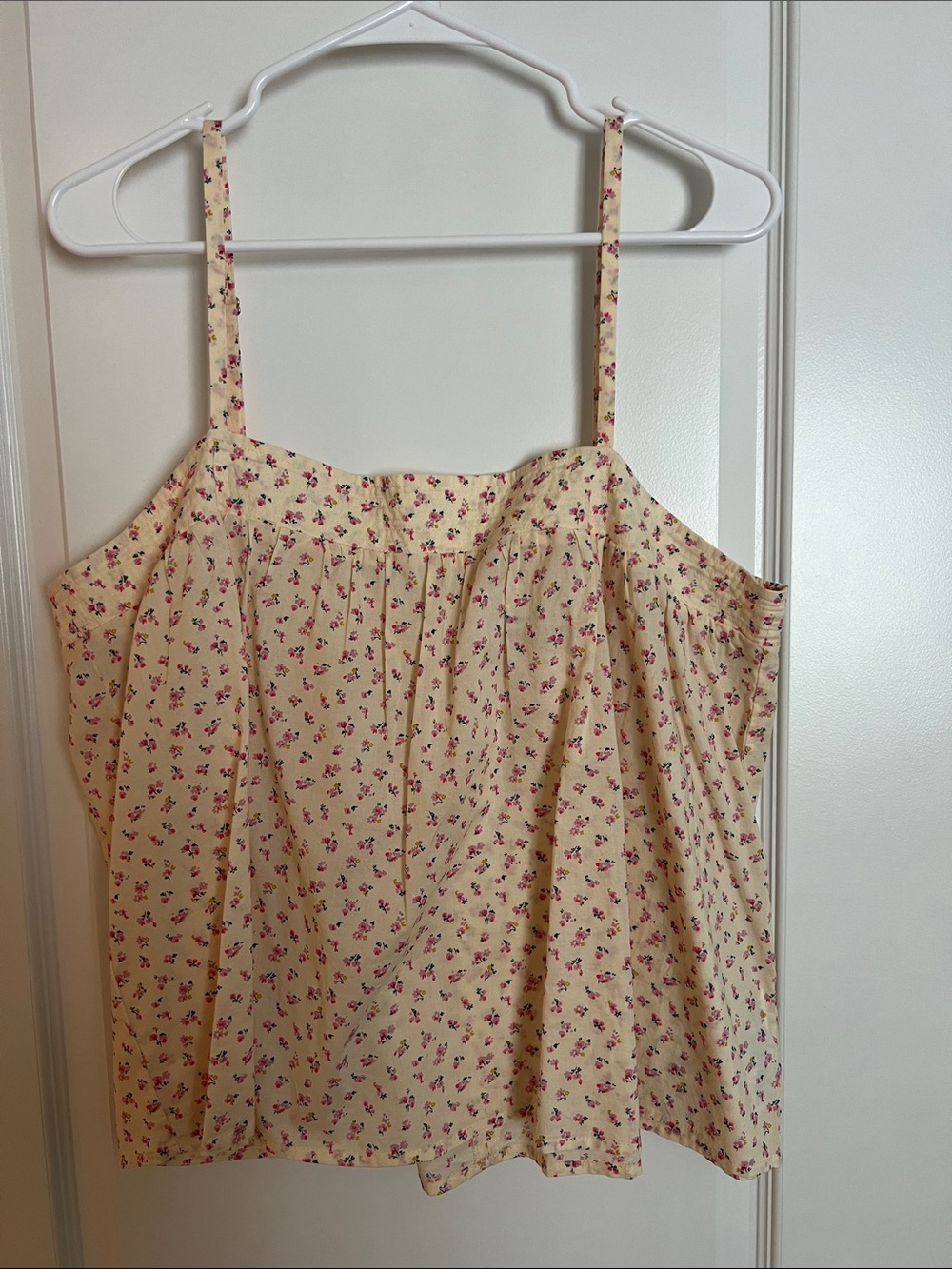 Floral Spaghetti Strap Tank Top - Cream with Pink Floral